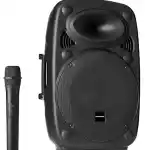 Pronájem černého mobilního reproboxu, ozvučení s bezdrátovým mikrofonem, Bluetooth , baterie